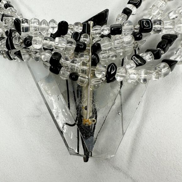 Black Clear Beaded Multi-Strand Arrow Pendant Statement Necklace ✨ - Picture 4 of 10